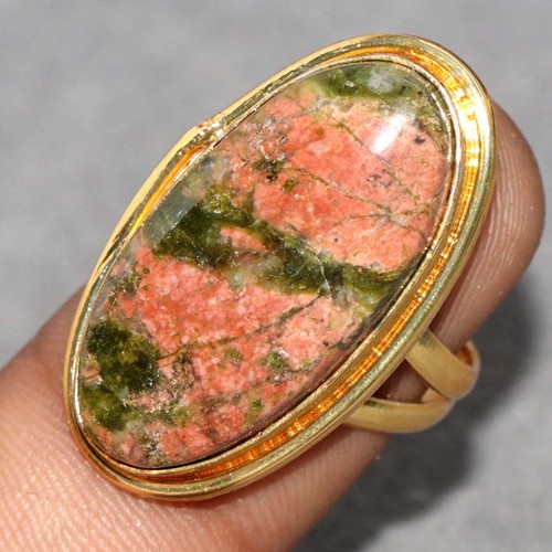 Anello unakite placcato oro - anello,
