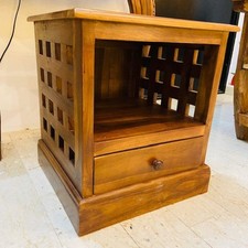 Comodino in legno teak stile etnico mobiletto arte povera