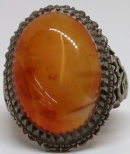 Meraviglioso anello antico romano in argento con antica pietra di agata yemen...