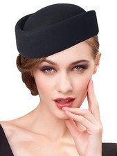 Cappello portapillole fascinatore in feltro di lana nero cocktail tea party chiesa cappello da mulino