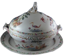 Antico 18thC Doccia Ginori Porcellana con Coperchio Zuppiera & Piatto Porzellan