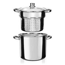 DC Casa Pentola 24 cm Acciaio Inox con Scolapasta e Coperchio in Vetro