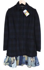 Cappotto donna DESIGUAL Snow Robot EU38 blu lana a quadri tartan look media lunghezza *