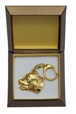 Pit Bull - Portachiavi dorato con cane in confezione regalo, decorazione per bor