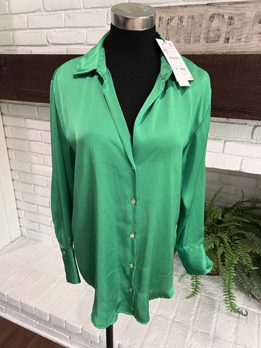 Top zara verde buttondown - top,