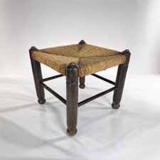 Antico Sgabello panchetta vintage panca in legno giunco rustica tavolino antico