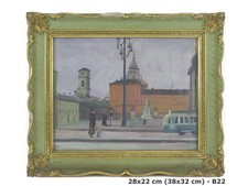 QUADRO VINTAGE VEDUTA DI TORINO PIAZZA CASTELLO PALAZZO REALE FIRMATO DATATO B22
