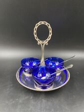 Antipastiera porta caviale condimento 3 scomparti blu cobalt Anni 80