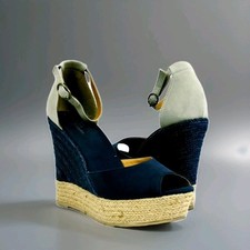 BATA Sandalo Donna Zeppa tomaia in Cotone Cannettè Blu/Beige Dettagli Corda tg38