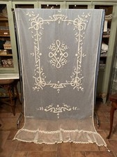 Antica Tenda In Tulle Interamente Ricamata A Mano 250x150cm