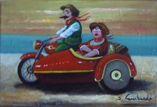 OLIO SU TELA SALVO LOMBARDO "SIDECAR" TOP QUALITY