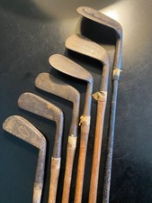 6 Antique Wooden Golf Clubs -