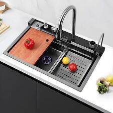 Lavello da Cucina a Cascata in Acciaio Inox Lavandino con rubinetto estraibile