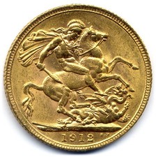 Great Britain - UK : George V : Gold Sovereign 1912 : Sterlina oro aUNC/UNC
