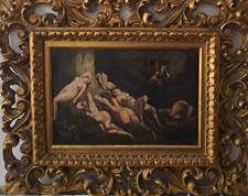 quadro antico su rame. Fine del XIX secolo. Scena voluttuosa. 59x49 cm