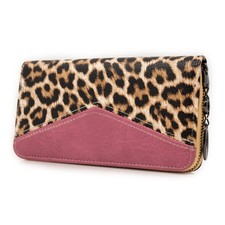Portafoglio donna grande leopardato rosa scomparti carte di credito portamonete