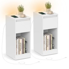 Set di 2 Comodini Stretti Tavolini con Illuminazione LED 1 Porta USB A 1 Porta