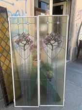 2 antiche porte finestre vetri cattedrali colorati Art Nouveau h 146 l 42