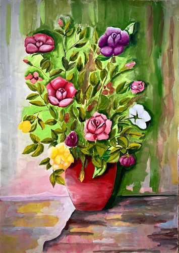 Fiori dipinto tecnica mista - tecnica,