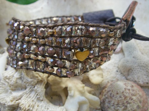 Bracelet perles cuir marron - perles, ab