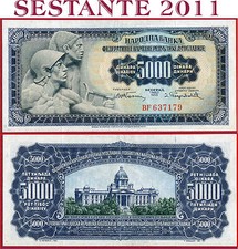 (com) YUGOSLAVIA - 5000 5.000 DINARA 1955 con targa 2 - P 72b - Circolata XF