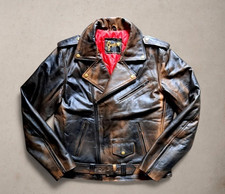 Giacca pelle uomo moto Marlon Brando Guendj originale biker perfecto marrone