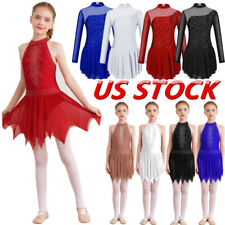 Vestito da pattinaggio su ghiaccio figura giunte a rete scintillante per bambini ragazze balletto body abiti