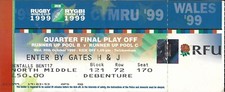 England v Fiji  quarter-final play off complete ticket 20 Oct 1999  RUGBY TICKET