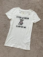 T-shirt donna Abercrombie & Fitch Y2K ricamata alce SS nuova con etichetta taglia L bianca