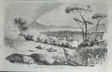 Stampa antica Veduta Napoli Vesuvio Campania Xilografia originale 1859  