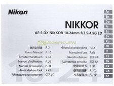 Manuale cartaceo originale per Nikon AF-S DX Nikkor 10-24mm f3,5-4,5 G ED