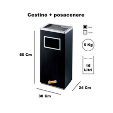 POSACENERE DA ESTERNO INTERNO CON CESTINO RETTANGOLARE GETTACARTE PORTA RIFUITI