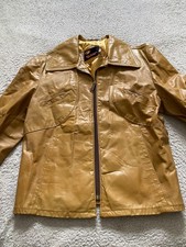 Giacca camicia uomo pelle full zip Richman Brothers vintage giallo-marrone taglia 42