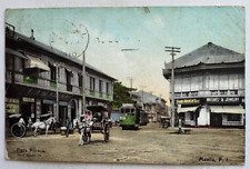 1910 Filippine Cartolina Mania PI Plaza Moraga carrello negozi cavalli carri