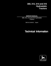 Manuale di servizio trattorino idrostatico John Deere 300, 312, 314, 316 prato e giardino