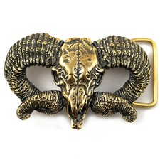 Fibbia in ottone Ram Skull, fibbia Bighorn wild west, trofeo tribale muflone teschio