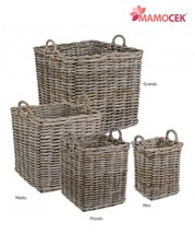 CESTO Vimini giunco grigio quadrato porta legna cesta arredo shabby alta qualità