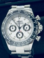 NUOVO Orologio Cronografo Seiko VK63 Custom MOD Panda Chrono Quadrante Bianco Meca-Quartz