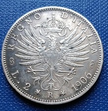 MONETA REGNO V. E. III 2 LIRE 1906,AQUILA SABAUDA,COMUNE,AG 10 GR,CONS. BB BB+