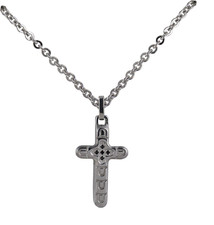 collana catena ciondolo acciaio croce con spineli neri rossoamante uomo