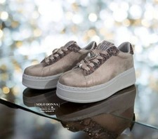 SNEAKERS DA DONNA GIOIELLO 9162 MARRONE SCARPE PLATFORM CON ACCESSORIO ORO