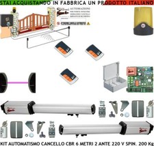 AUTOMAZIONE CANCELLO 6 MT 2 ANTE KIT CBR 2 MOTORI 220 V 3 RADIOC FOTOC FARO SELE