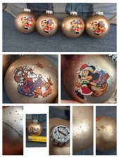 Vintage Set di 4 Palline Natalizie Natale DISNEY Topolino Pippo Slitta Babbo