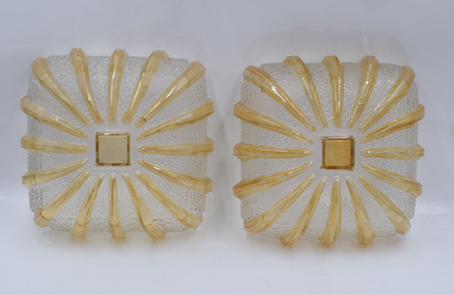 Pair mid century amber glass - pair,