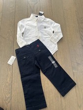 Polo Ralph Lauren baby boy 2T  outfit button up shirt and khaki blue pants new