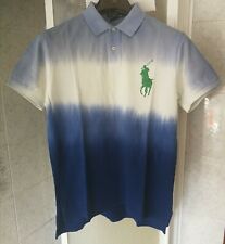RALPH LAUREN BIG PONY BLUE GREEN RUGBY POLO SHIRT FADED MULTICOLOR COTTON 