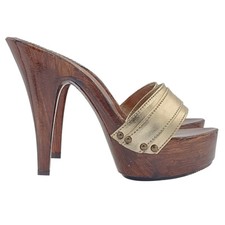 Zoccoli da Donna Dorati ALTISSIMI-Made in Italy 35/42-Tacco 13 - K9201 ORO PELLE
