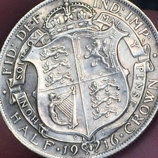HALF CROWN 1/2  CORONA  1916 RE GIORGIO V  GRAN BRETAGNA REGNO UNITO ARGENTO