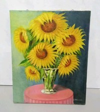 Quadro vintage I GIRASOLI-Vaso Con Fiori- olio su tela,Firmato E.Perugino 1969