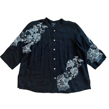 Top Cotron nero lino ricamato